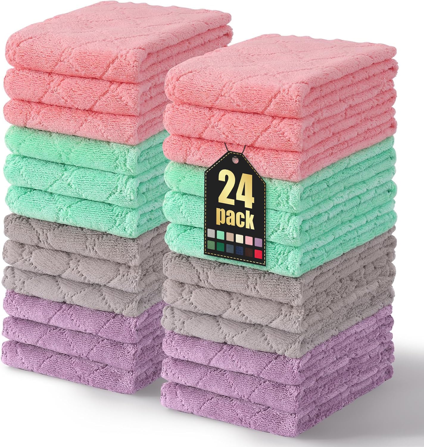 Homaxy 12 Pack Kitchen Dish Cloths (10 x 10 Inches, Grey), Super Soft and Absorbent Coral Velvet Dish Towels, Nonstick Oil Fast Drying Microfiber Cleaning Cloth, No Lint Household Dishcloths