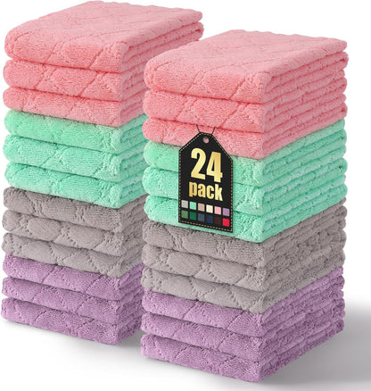 Homaxy 12 Pack Kitchen Dish Cloths (10 x 10 Inches, Grey), Super Soft and Absorbent Coral Velvet Dish Towels, Nonstick Oil Fast Drying Microfiber Cleaning Cloth, No Lint Household Dishcloths