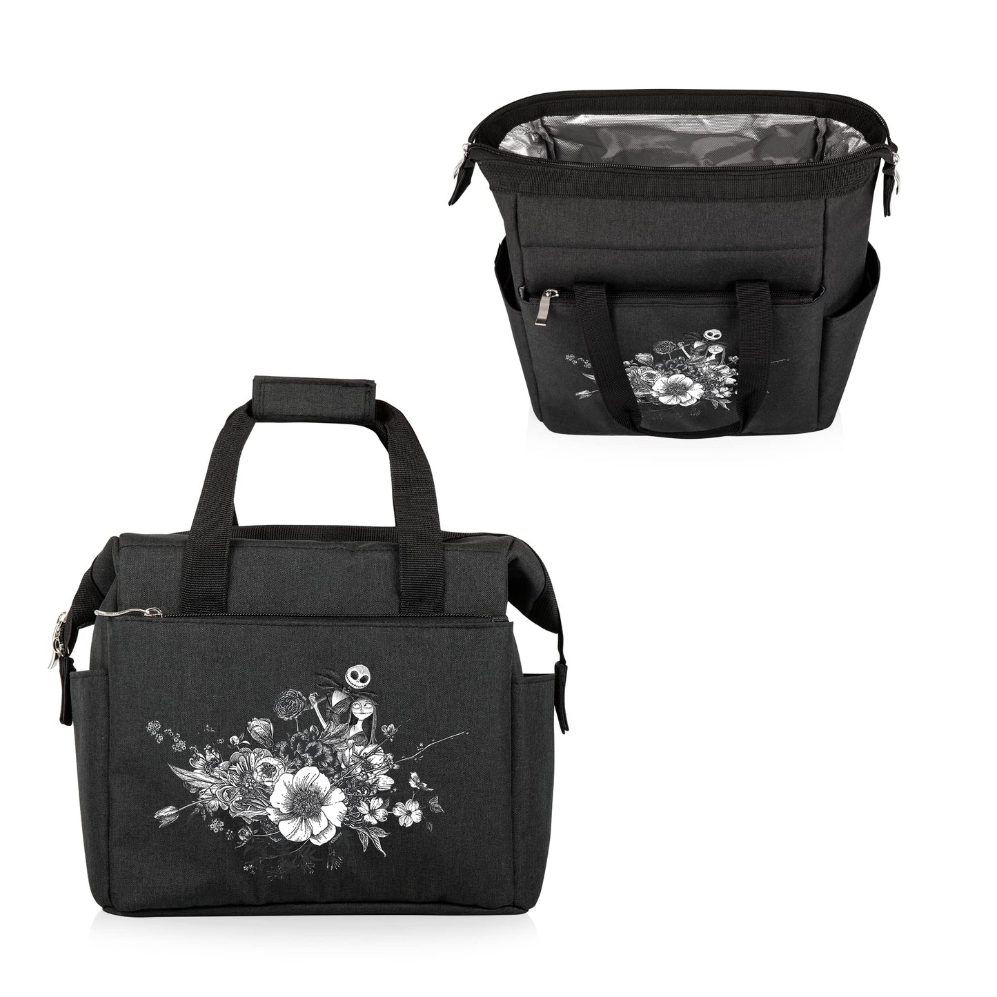 PICNIC TIME Disney Nightmare Before Christmas Jack & Sally On The Go Lunch Bag, Soft Cooler Lunch Box, Insulated Lunch Bag, (Black) 10 x 6 x 10.5