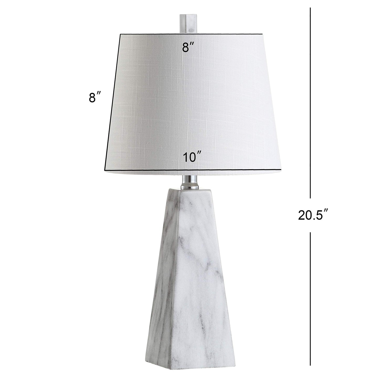 JONATHAN Y 20.5" White Marble Finish Modern Resin Table Lamp for Bedroom Living Room, Contemporary Faceted Bedside Lamp with White Linen Shade, LED Bulb Included JYL1037A