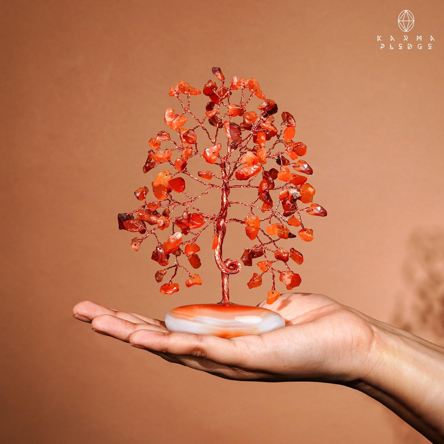 KARMAPLEDGE Crystal Tree of Life Home and Office Feng Shui Decor, Carnelian Healing Crystal Handmade Bonsai Tree for Positive Energy, Good Luck, Money, Christmas Decor, Birthday Gifts for Women, Mom