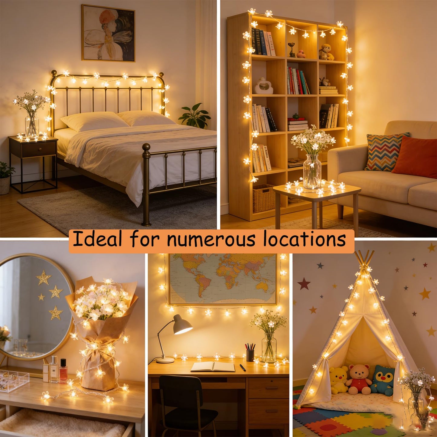 Fairy Flower String Lights Indoor Bedroom Decor, 33 ft 100 LED Artificial Cherry Blossom Lamp Indoor Outdoor Wall Window Garden Hanging Decorations for Christmas Wedding Birtday Party (Warm White)