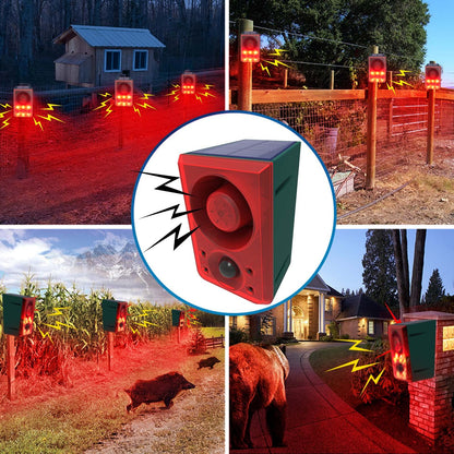 SENKEFEI SS Solar Outdoor Motion Sensor Alarm - Dog Barking & Gunshot Sound 130db Motion Detector Alarm Light,with Remote Controller for Home, Villa,Yard,Chicken coop,Farm,Barn, ZFD-11N-01, Green&red