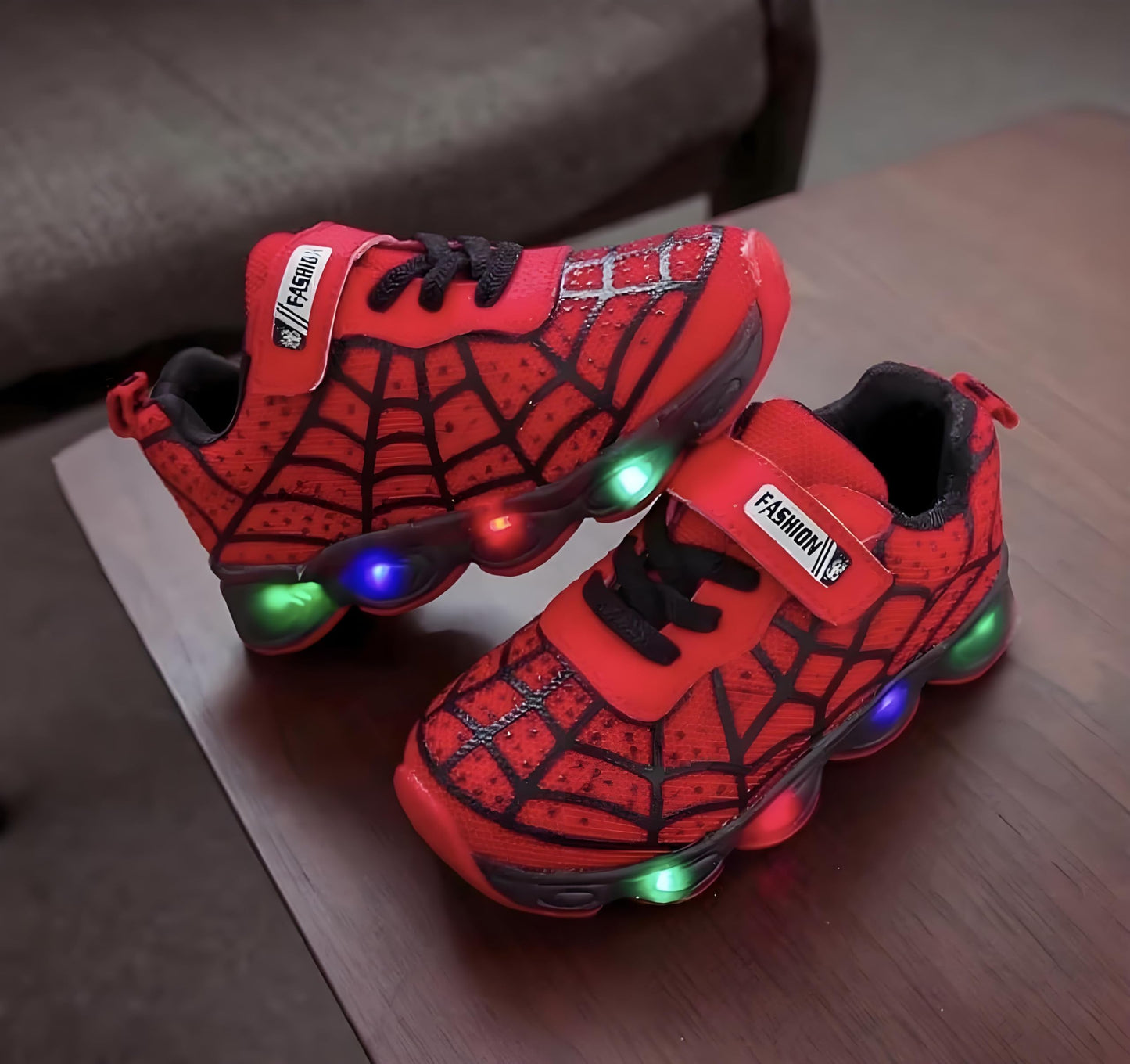 RAYCHY Toddler Boys Girls Light Up Shoes LED Lightweight Mesh Breathable Walking Sneakers Red