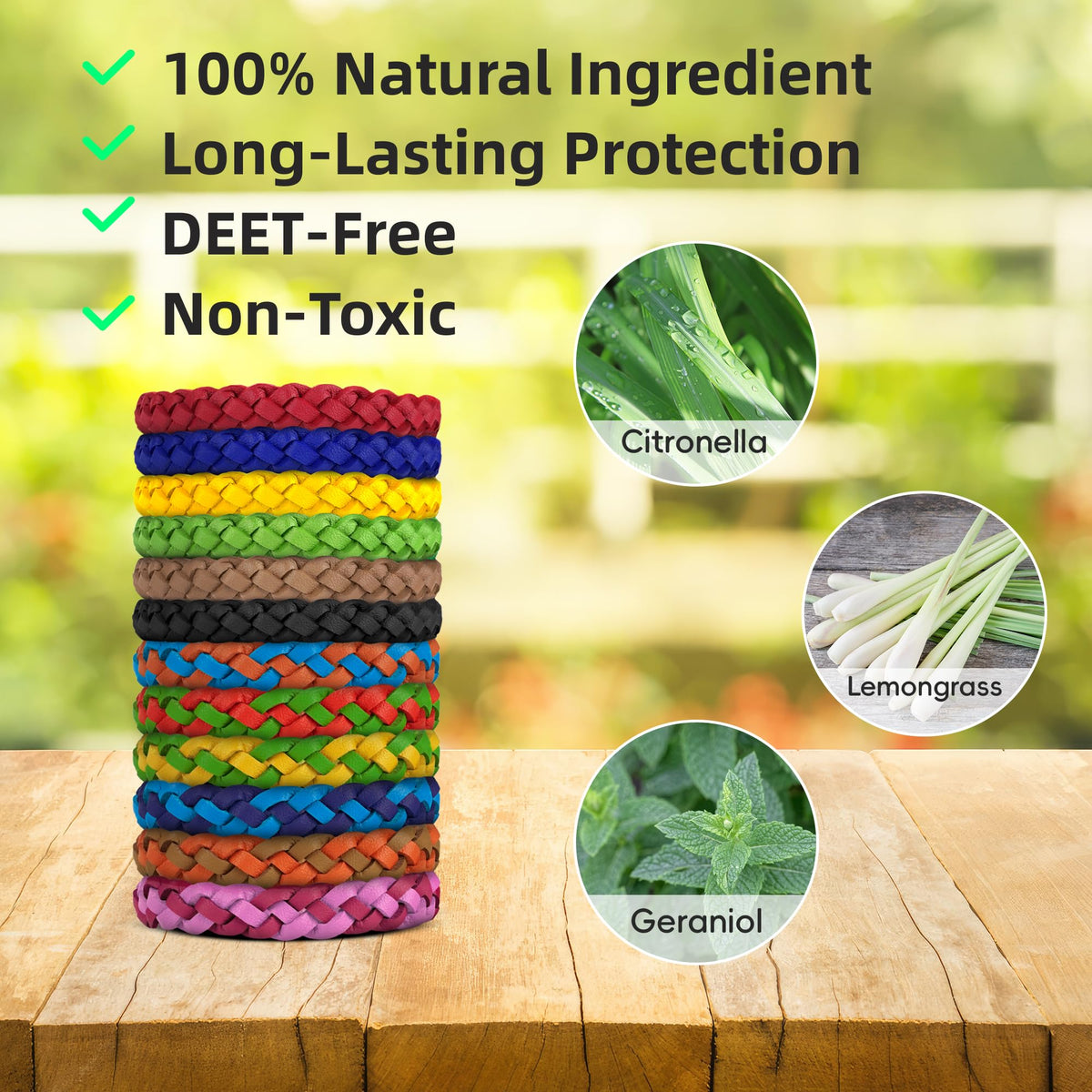 BuggyBands 24 Pack Mosquito Repellent Bracelets for Adults & Kids, DEET-Free, Individually Wrapped, Adjustable PU Leather Bug Repellent Wrist Bands