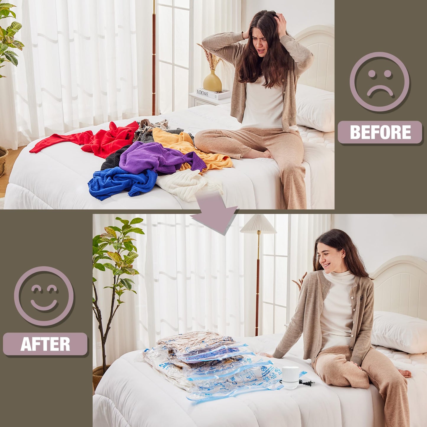 HIBAG Vacuum Storage Bags with Electric Pump, Vacuum Seal Bags for Clothing, Pillows, Blanket Bedding Comforters, 10 pack Jumbo