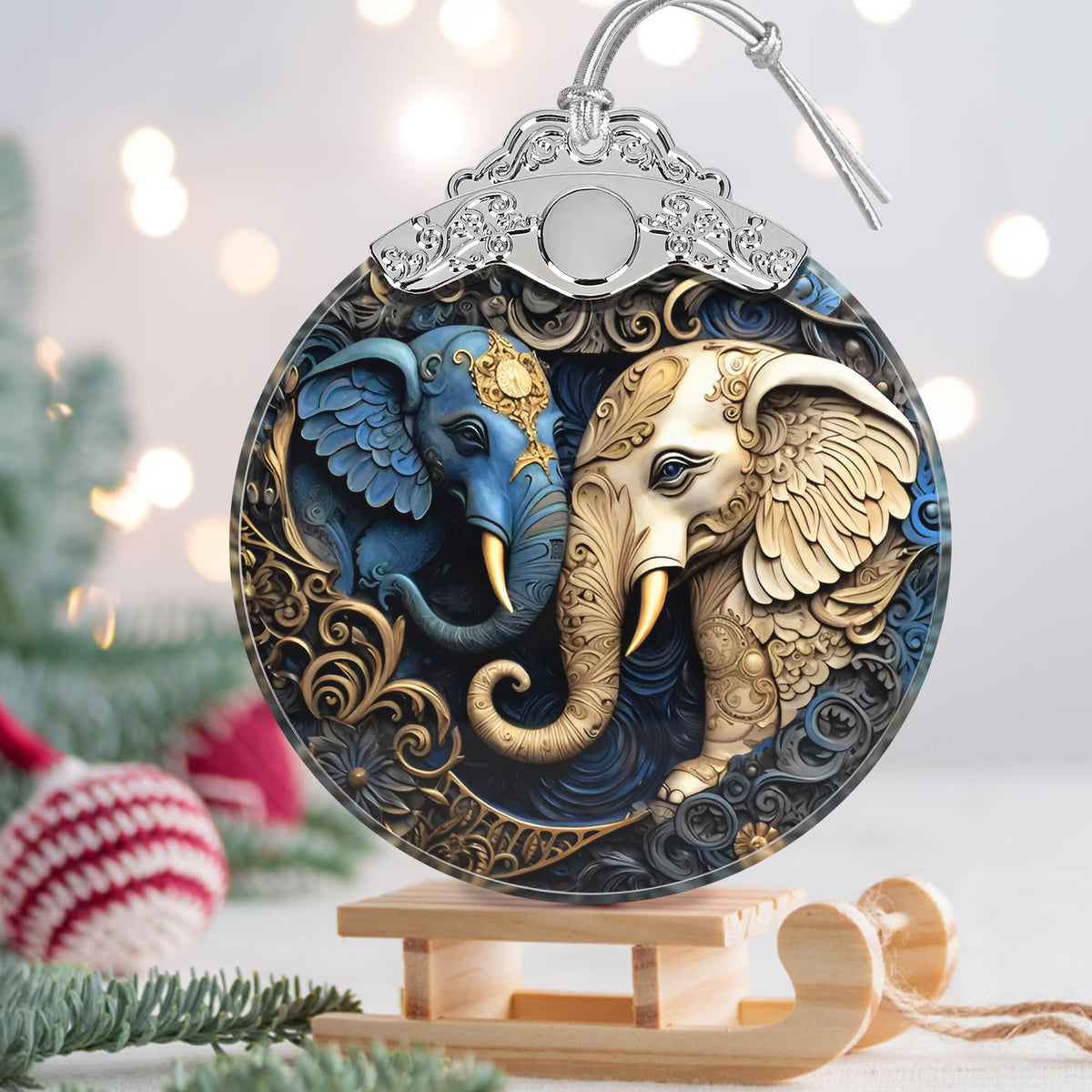 Christmas Ornament - Stained Glass Elephant - Home Decor - Holiday Present Ideas - Gift Exchange - Gentle Elephants