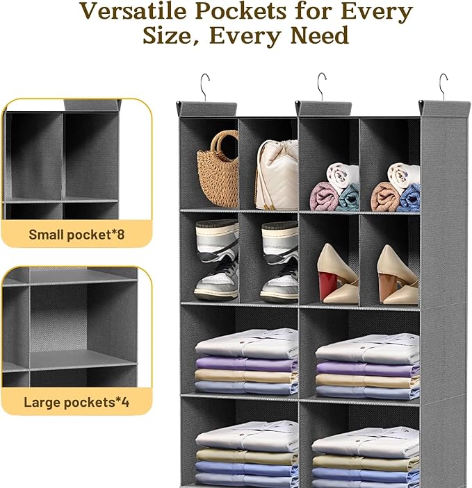 4 Tier Hanging Closet Organizer, 12 Compartments Sweater Organizer