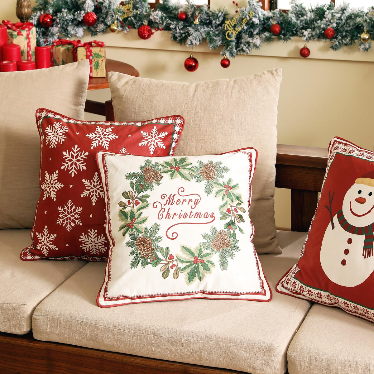 ISAENNE French Chrismas Velvet Throw Pillow Cover,Set of 2,18"x18"-Carol C