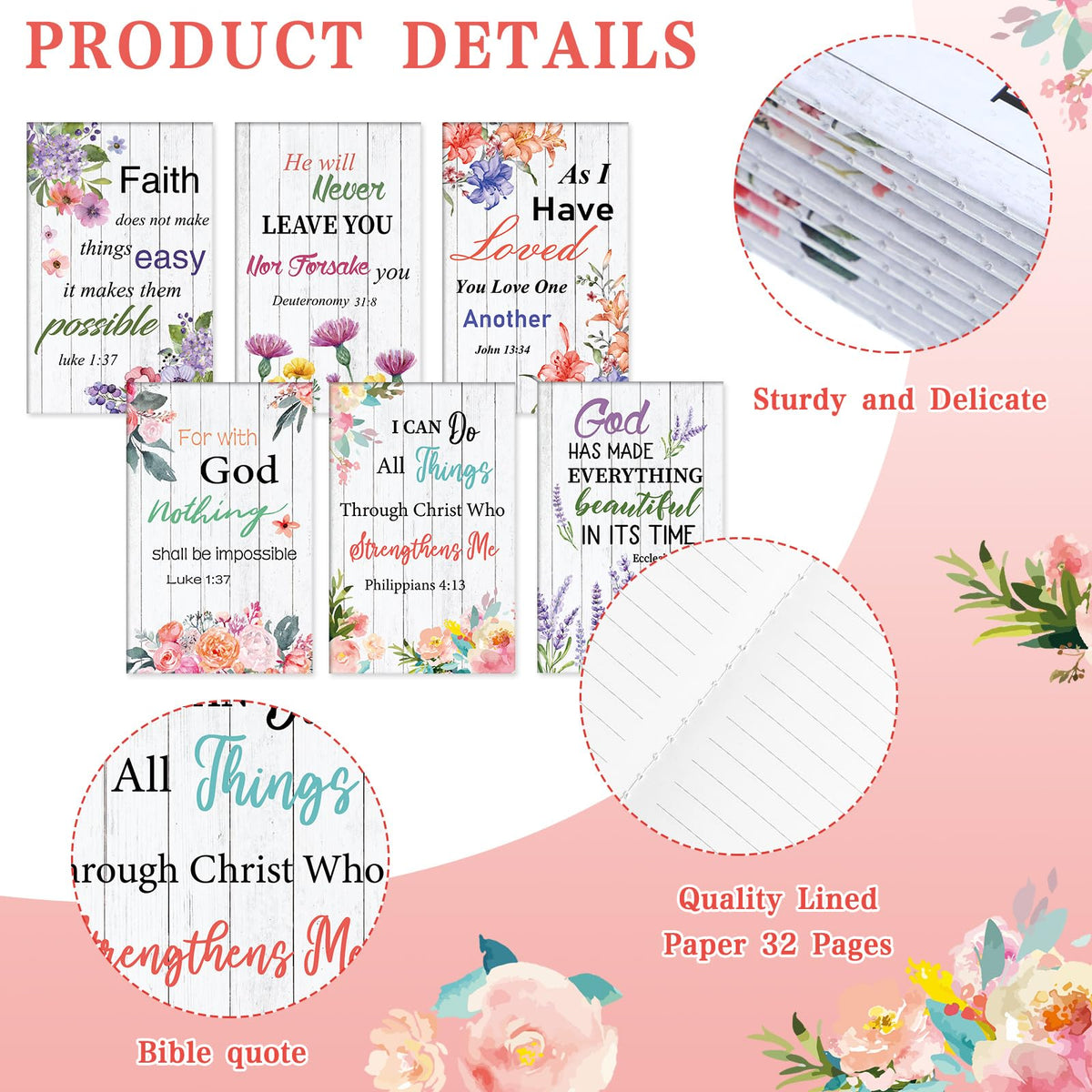 Colarr 12 Sets Christian Bulk Gifts for Women Bible Verse Pens Notebooks Religious VBS Scripture Ballpoint Pens Bookmarks Journal for Easter Sunday School Church Inspirational Supply(Floral)