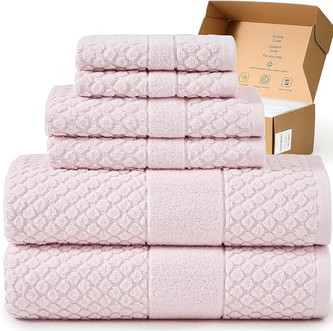 Simple&Opulence 6 Piece Luxury Towel Set, 100% Cotton Bathroom Towels