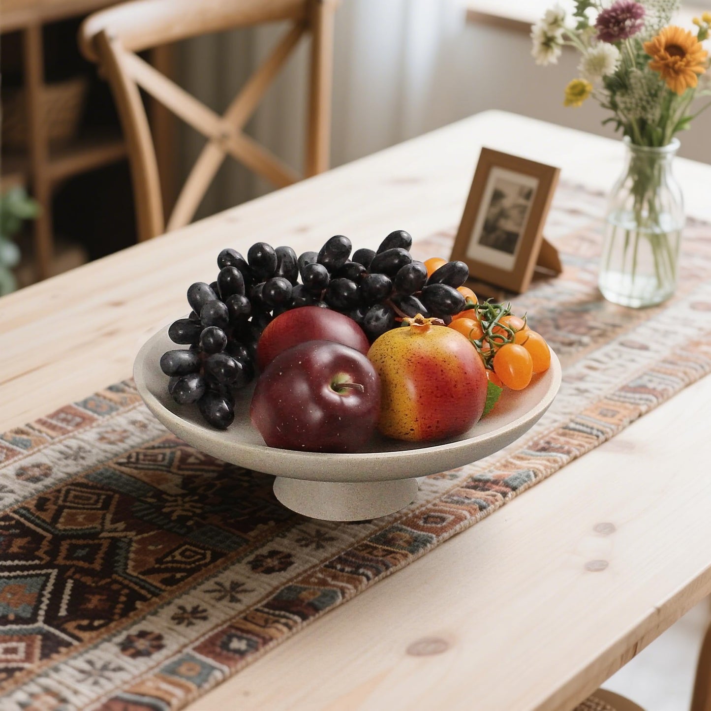 YMXYJM Modern Resin Pedestal Decorative Bowl, Large Fruit Bowl for Kitchen Counter, Stylish Key Bowl for Entryway Table, Beige