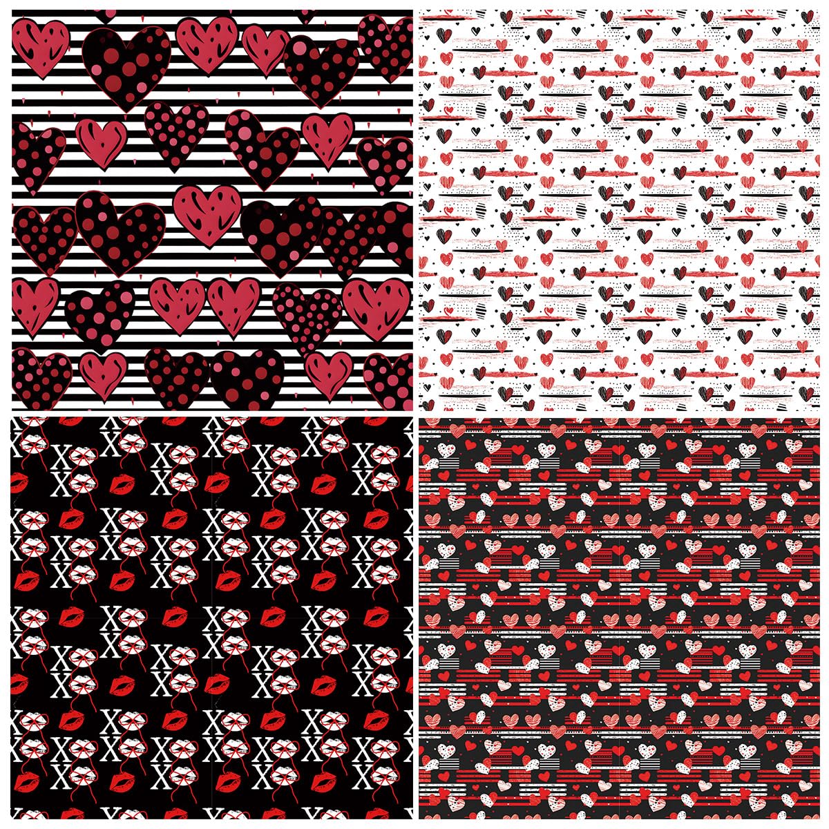 Valentine’s Day Scrapbook Paper 12 x 12 Double Sided Printing Red Black Heart Love Patterned Craft Paper for Card Making Photo Album Wedding Anniversary Party Decorative 24 Sheets