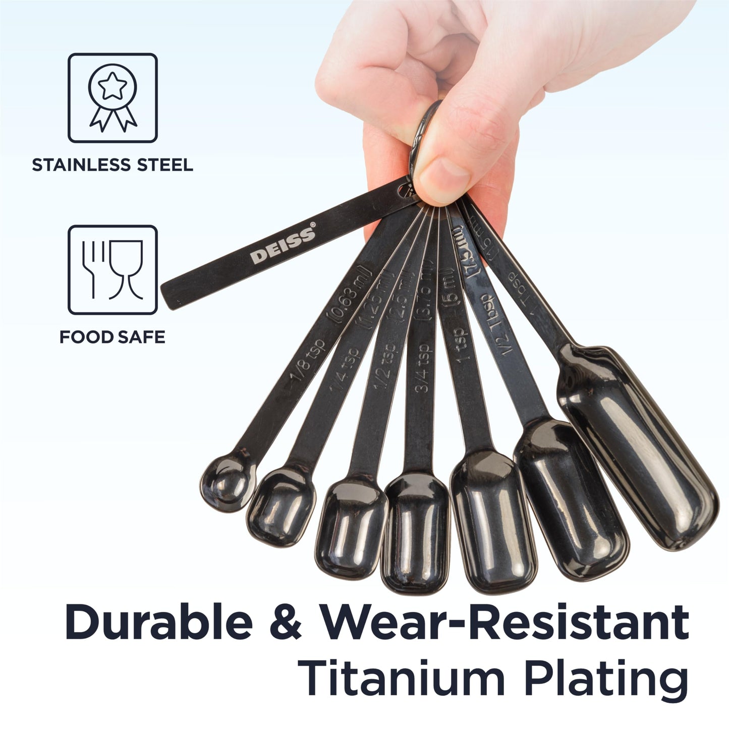 Deiss PRO Heavy Duty Stainless Steel Measuring Spoons for Cooking Spices Dry or Liquid Ingredients Fits in Spice Jar Adjustable Measuring Spoon Set of 7 Measuring with Leveler Measuring Spoons Set