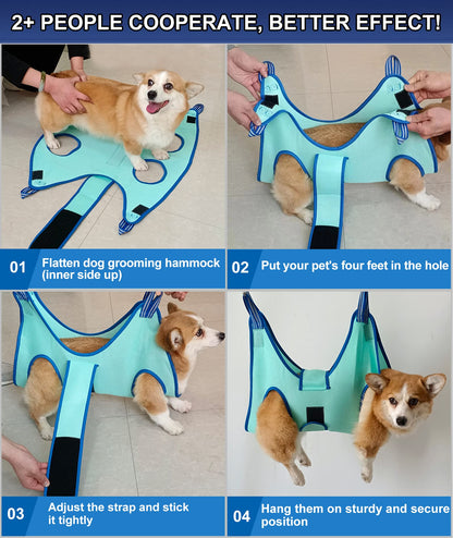 Kkiimatt 2027 New Edition Dog Grooming Hammock, Pet Grooming Hammock with Nail Clippers/File, Dog Grooming Sling with Wide Strap Sewed
