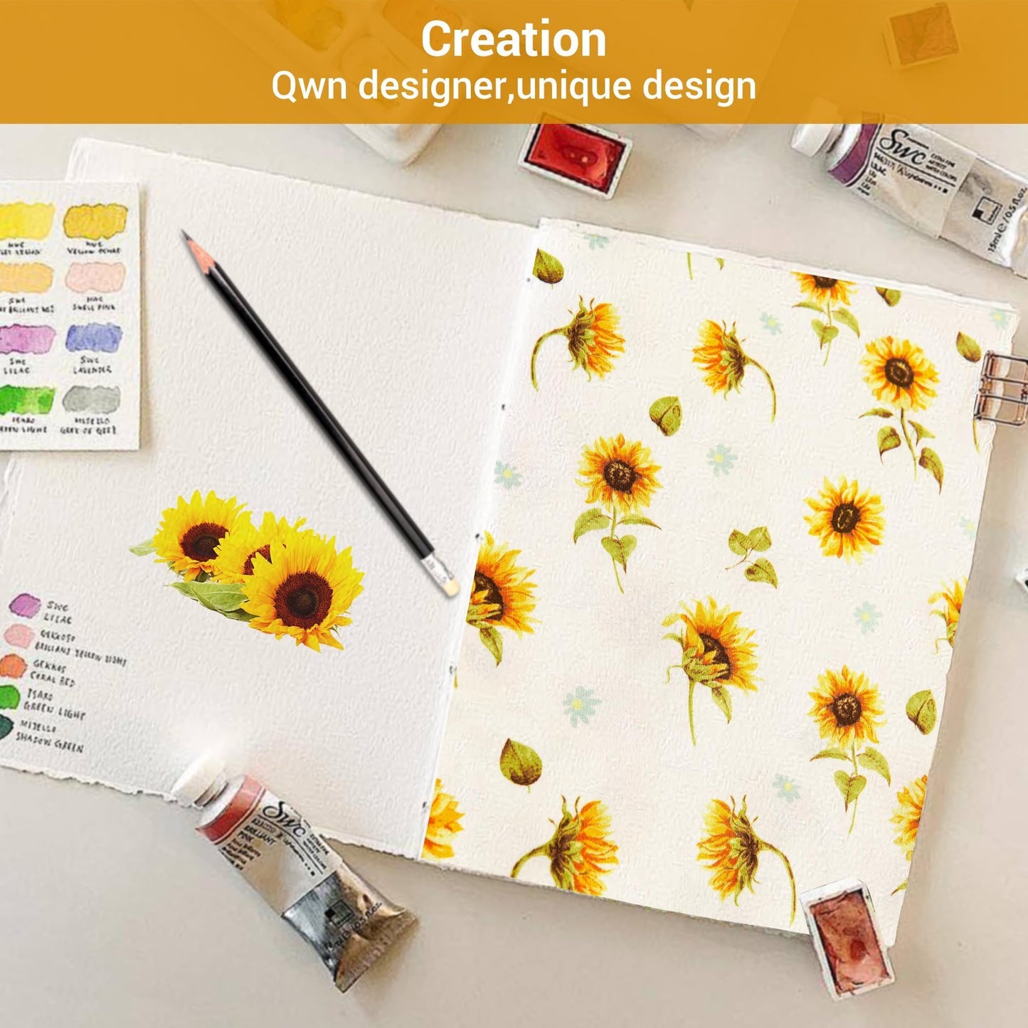 Softan Floral Sheet Set Full, Sunflower Printed Bed Sheets Double, Brushed Microfiber Fitted Sheet with 15" Deep Pocket & Non-Slip Straps, Yellow Flower Pattern Sheet & Pillowcase Sets