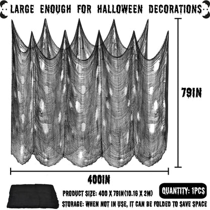 ZeeDix Halloween Black Creepy Cloth 79 x 400in Giant Spooky Cheesecloth Decoration Scary Gauze Cloth for Halloween Party Supplies Haunted Houses Outdoor Yard Home Wall Doorways Decor