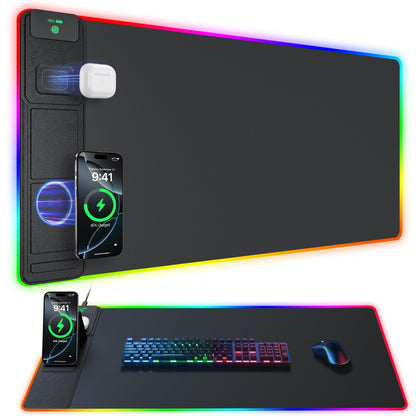 abc.mat 4-in-1 RGB Gaming Mouse Pad with Wireless Charging & Phone Stand, 31.5"x15.8" Large, 24 Light Effects, Non-Slip Base, Waterproof Ultra-Smooth Surface, with Adatper, No Adatper