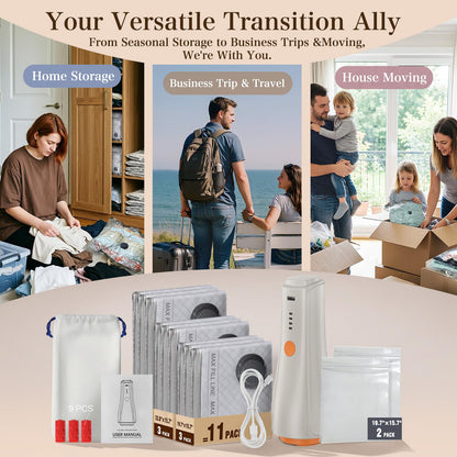 QcoQce Vacuum Storage Bags with Rechargeable Electric Pump, Space Saver Bags for Travel, Vacuum Seal Bags for Clothing, Bedding, Seasonal Storage, Compression Packing Bags for Suitcase