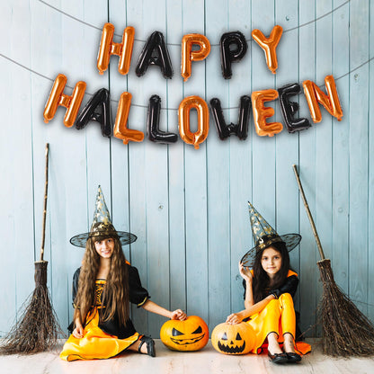 Tellpet Happy Halloween Balloons Banner, Halloween Party Decorations for Home Yard Decor Backdrop Sign, Orange and Black