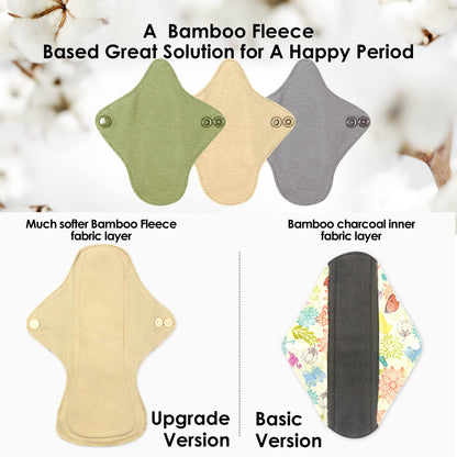 wegreeco 6 Pc Reusable Menstrual Pads, Ultra Thin Pantiliners for Thongs, Cloth Pads, Panty Liners for Teens, Women, Nonslip Pantiliners + 1 Pc Wet Bag(Mustard Yellow, Grey, Beige, XS)