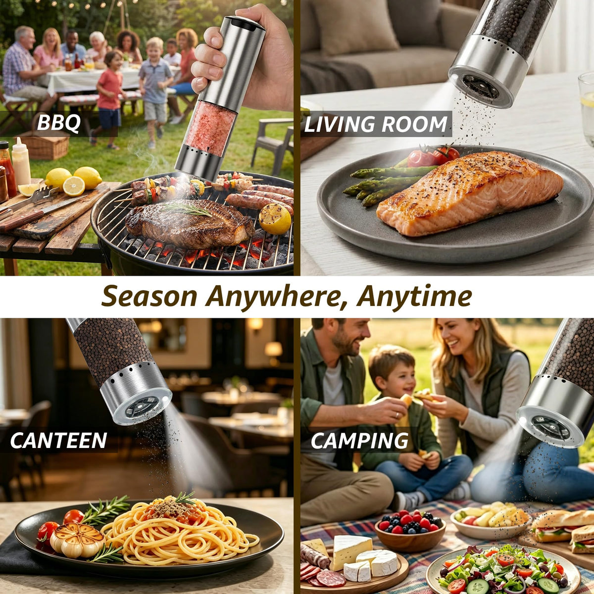 QTDHG Electric Salt and Pepper Grinder Set Type-C Fast Charging, Automatic Salt and Pepper Shakers Adjustable Coarseness, Stainless Steel Rechargeable Salt and Pepper Grinder with LED Light