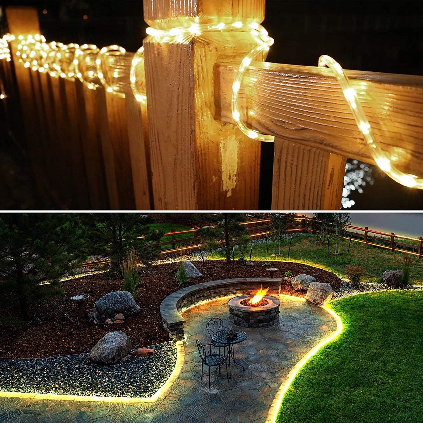Lepro Outdoor Rope Lights Mains Powered, Connectable, 10m/33ft 240 LED Outdoor Garden Lights Plug in, Bright Warm White, Waterproof 10mm Thick Rope Lighting for Garden, Patio, Tree, Pathway, Christmas
