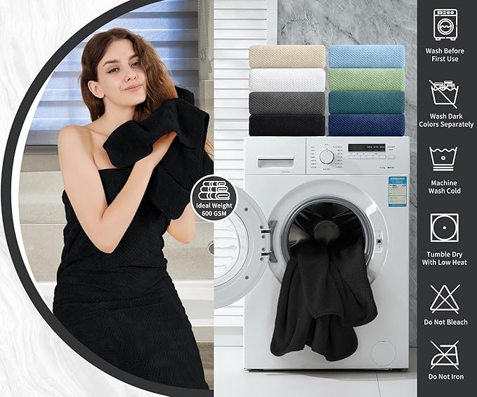 Black Hand Towels Set 2 Pack-16“x31”, Ultra Soft Microfibers Bathroom Towel Set