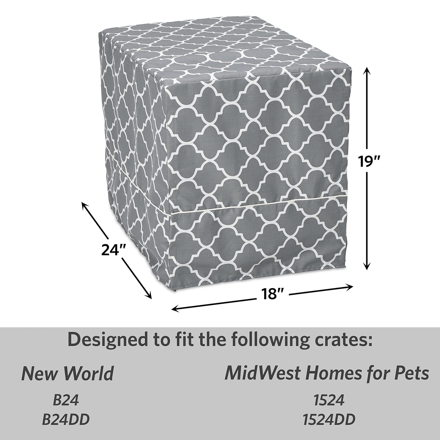 New World Small Dog Crate Cover Featuring Teflon Fabric Protector, Poly-Cotton Privacy Kennel Cover Fits Most 61 cm Crates, Gray Designer Print, Machine Washable, Reduces Barking, BCVR-24GYT