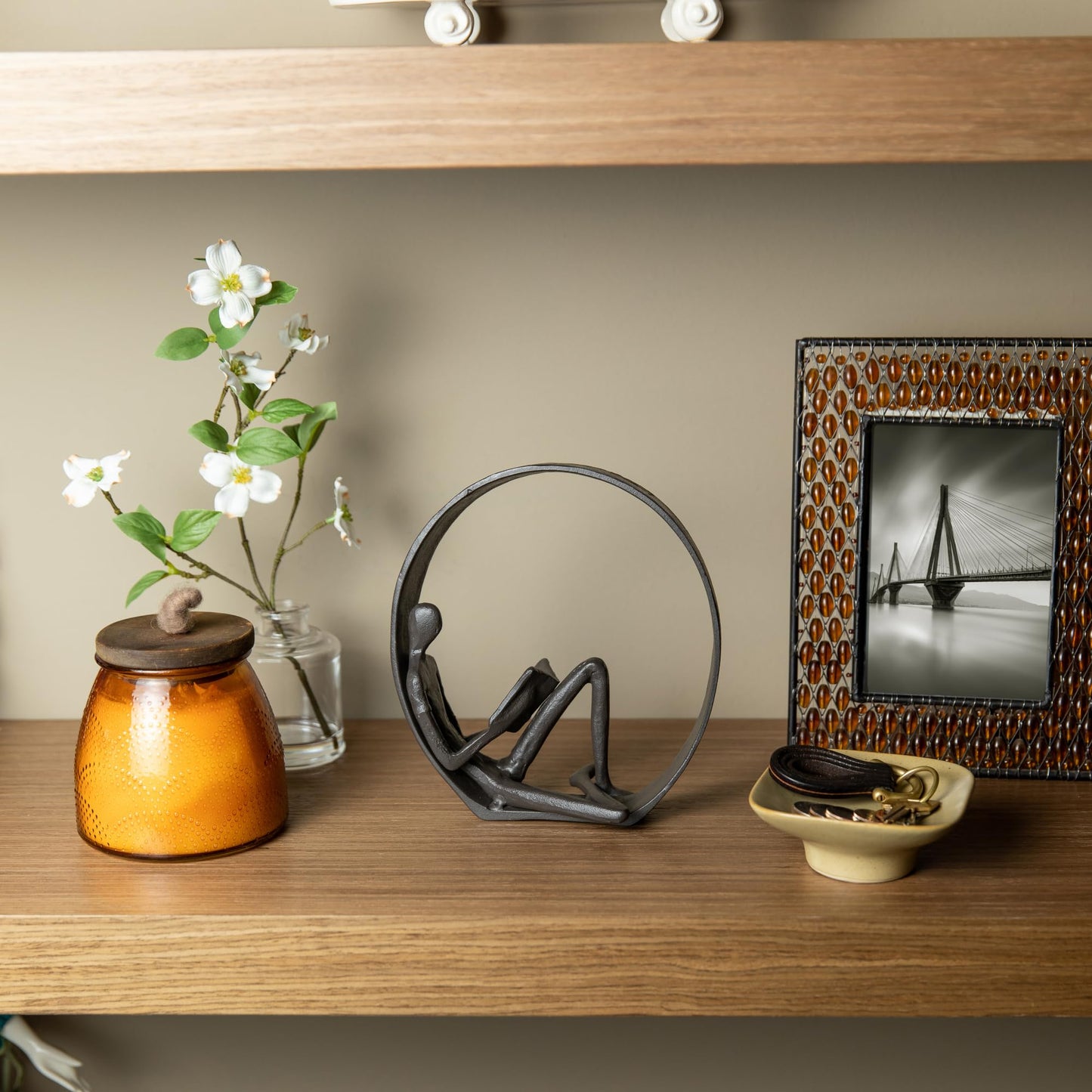 Danya B. Contemporary Encircled Male & Female Reader Cast Iron Sculpture Bookend Statues (Single Male)