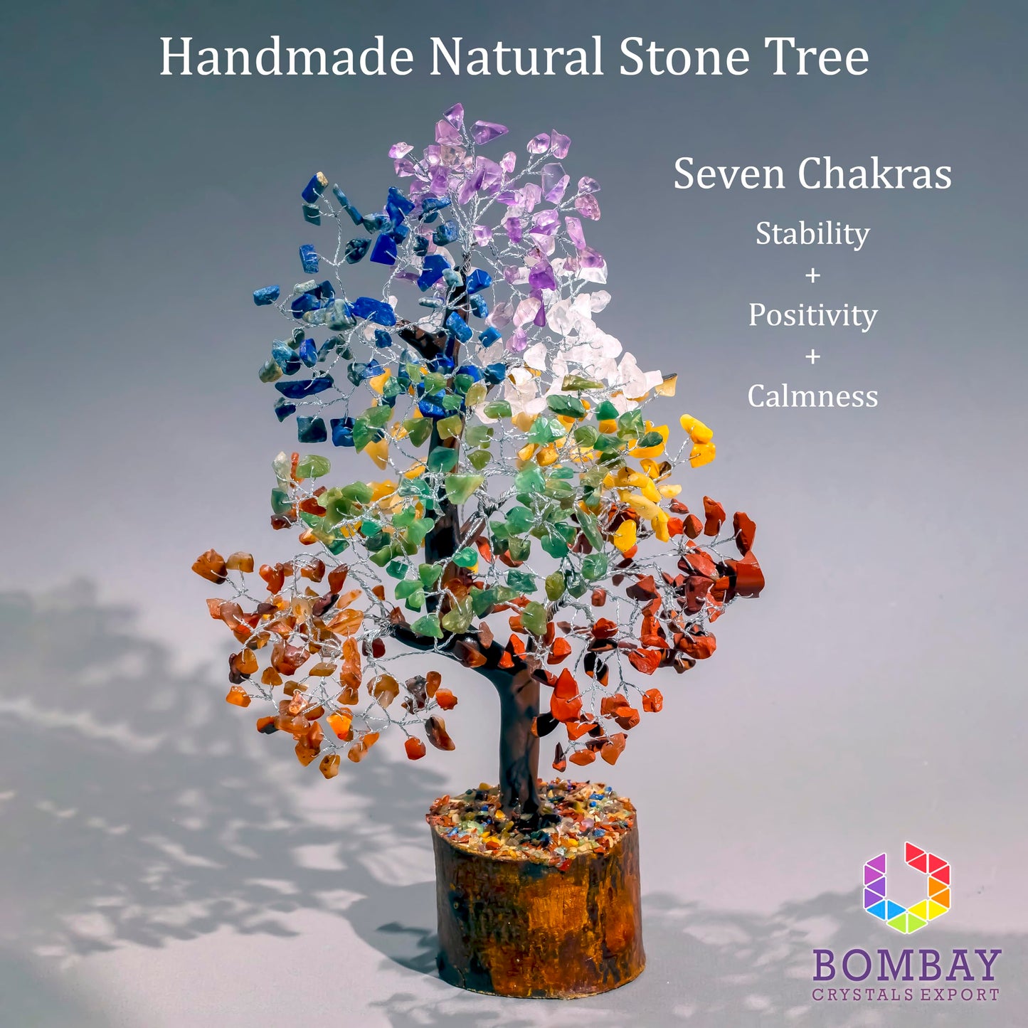 7 Chakra Crystal Tree of Life – Handmade Healing Gemstone Bonsai for Positive Energy, Prosperity & Home Décor – Good Luck Gift for Women, Mom, Office & Living Room Accent