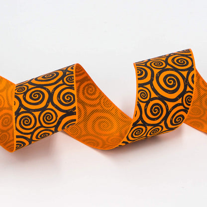 Ribbli Grosgrain Halloween Swirl Print Craft Ribbon,1-1/2 Inch,10-Yard Spool, Orange/Black,Use for Halloween Wrapping,Fall Decoration,All Crafting and Sewing