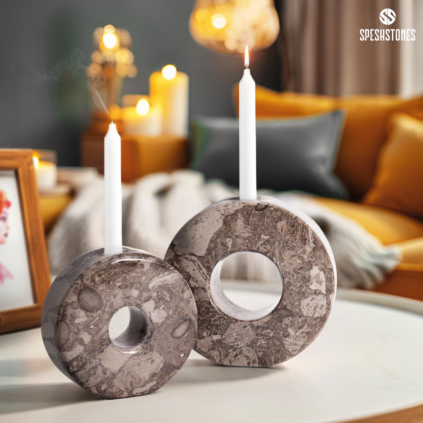 SPESHSTONES Marble Candle Holder Set of 2 Handmade Candlestick Holders for Taper Candles, Stone Candle Holders for Candlesticks, Centerpieces for Tables & Entryway Table Decor, Candle Stick Holders