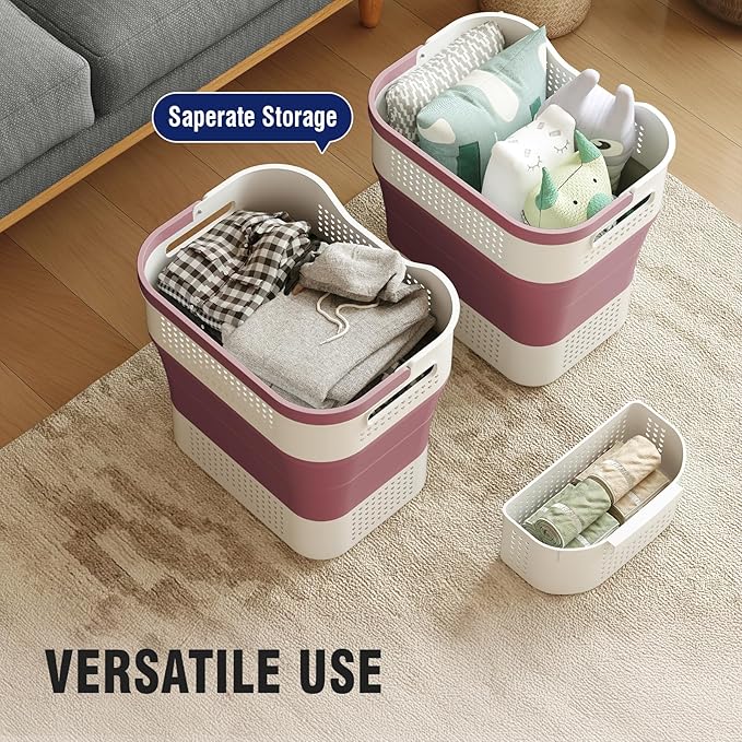 TECHMILLY Collapsible Plastic Laundry Basket Hamper