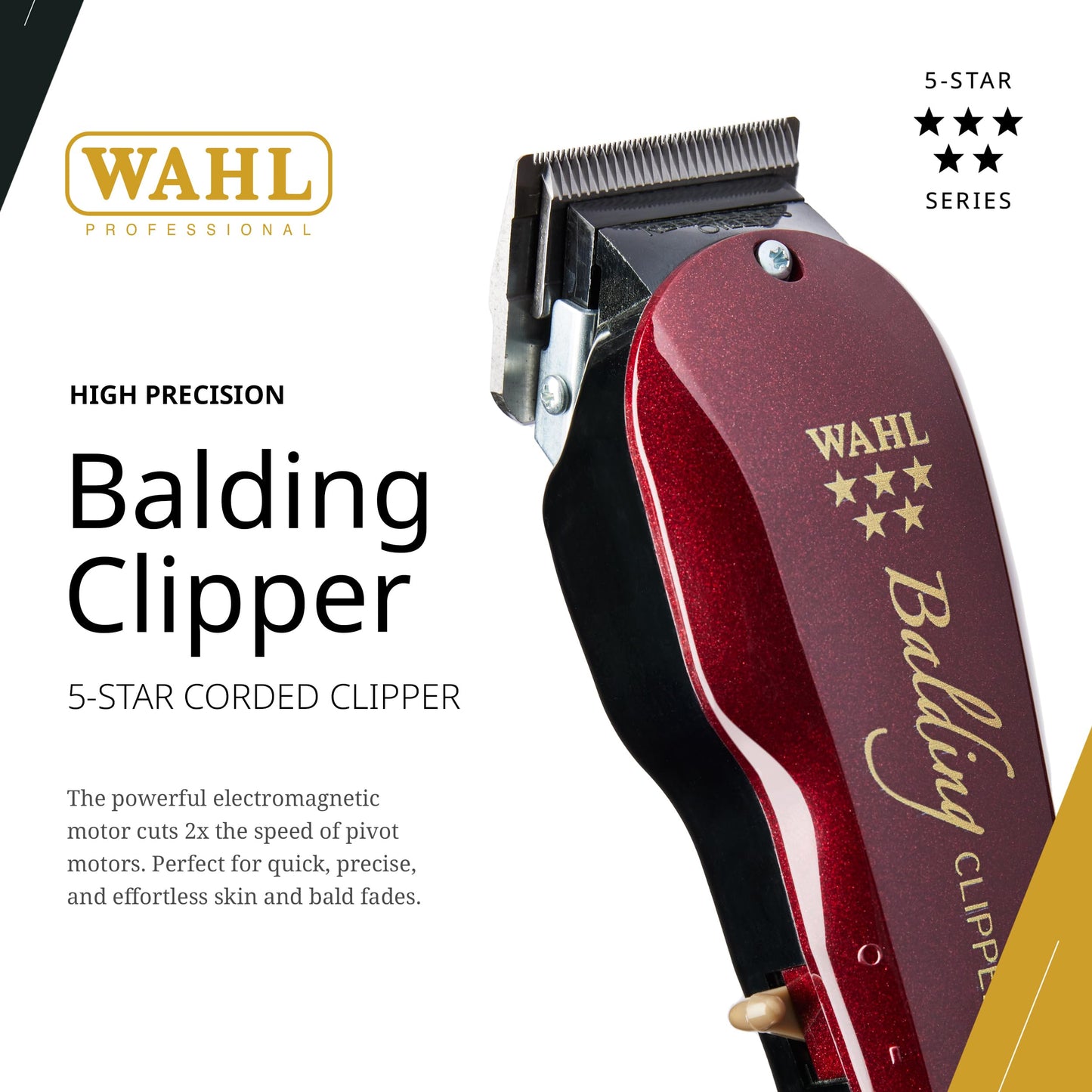Wahl 5 Star Balding Clipper, Clippers for Barbers, Professional Hair Clippers, Pro Haircutting Kit, Corded, Powerful Motor, Zero Overlap Blades, Bald Cuts, Barbers Supplies