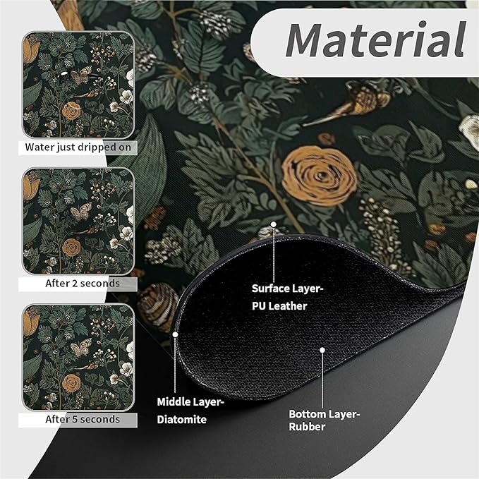 Kitchen Sink Splash Guard，Dark-green black flowers Faucet Mat Sink