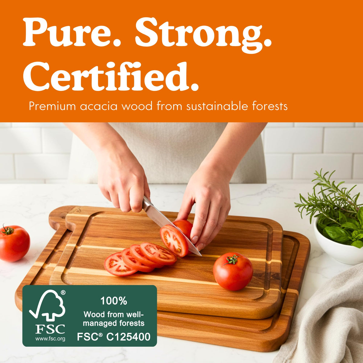 Non-Toxic Acacia Cutting Board Set of 3, Mineral Oil Free, Plastic Free