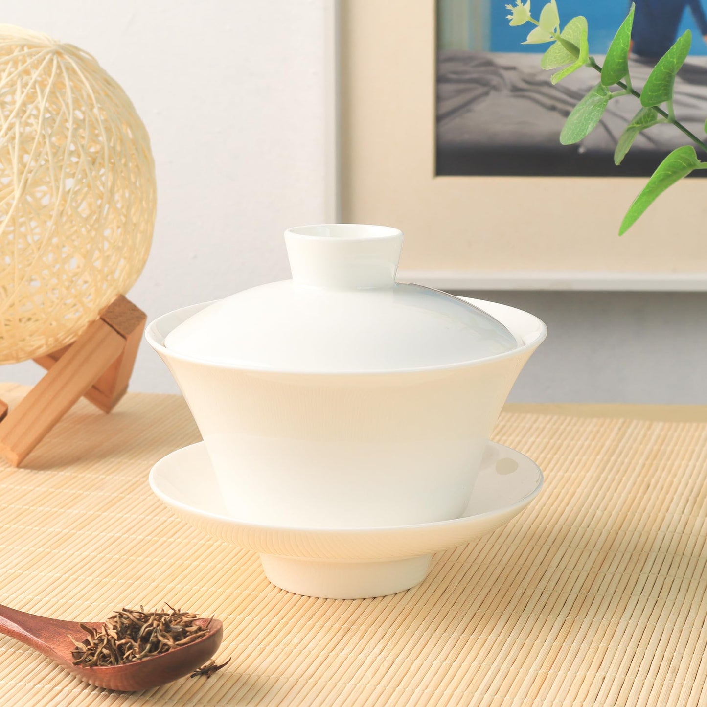 SILINE Porcelain 12 Oz/ 360ml Large Gaiwan Tea Bowl Set,Fine Bone China Teacup for Brew Kung Fu Tea (White)