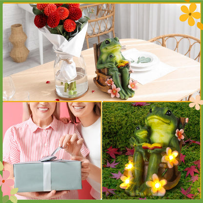 Thyle Frog Miniature Garden Statues Solar Family Reading Frog Garden Statue in Rocking Chair with LED Book Outdoor for Mom Women Grandma Patio Yard Lawn Decor Birthday Gifts Housewarming Decoration