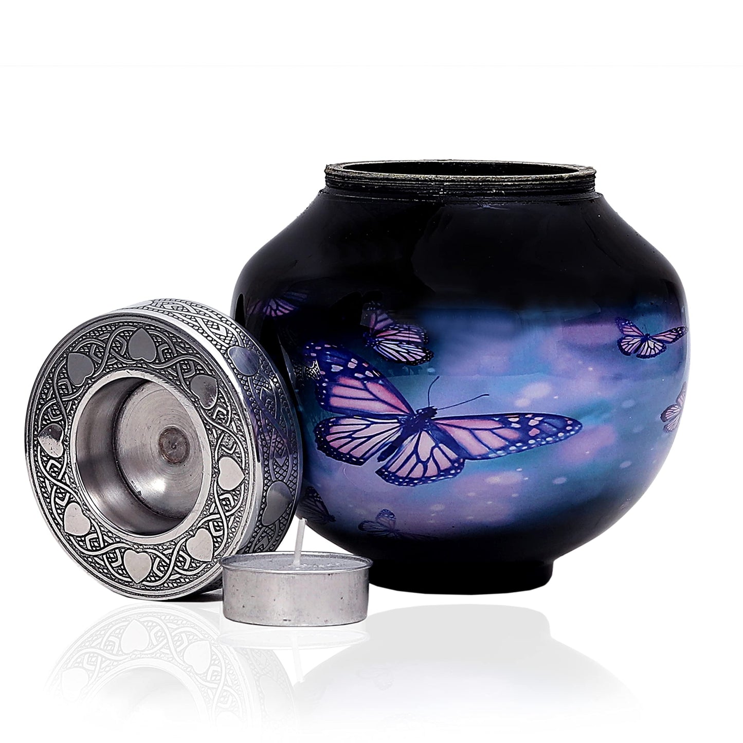 hlc Lovely Black Butterfly Cardinal Couple Bird Candle Urn - Keepsake Urn for Human Ashes with 1 Velvet Box Bag - Peaceful Engraved Memorial Affordable Keepsake Urn (6 x 5 in)
