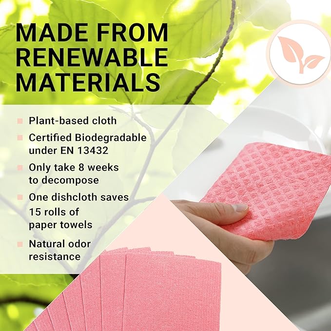 Swedish Wholesale Dishcloths Reusable 8" x 7" Sponge Cloths, Bulk 10 Pack of
