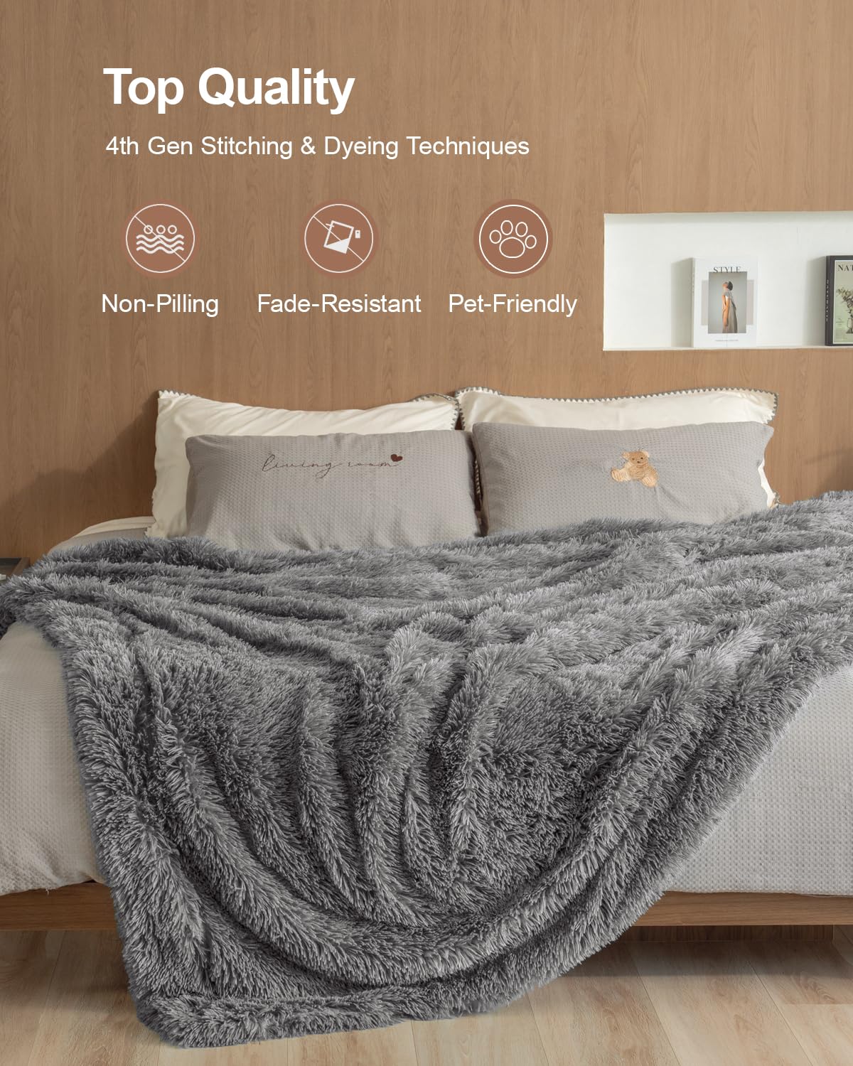 Pawque Faux Fur Throw Blankets for Couch, Sherpa Fleece Warm Super Soft Fuzzy Fluffy Blanket, 50x60 inches Thick Shag Lightweight Cozy Gift for Women Men Bedroom Sofa, Grey