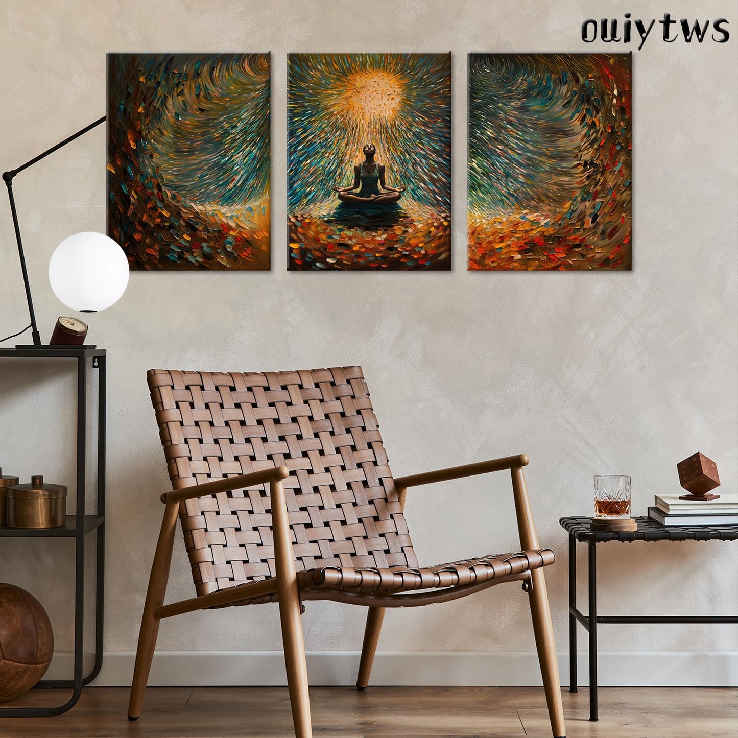 Framed Abstract Yoga&Meditation Wall Art Set of 3Piece Canvas Poster Prints Painting, Vibrant Colorful Energy Flow, Tranquil Woman in Meditation for Home, Yoga Meditation Room,Office,Bedroom,12X16in