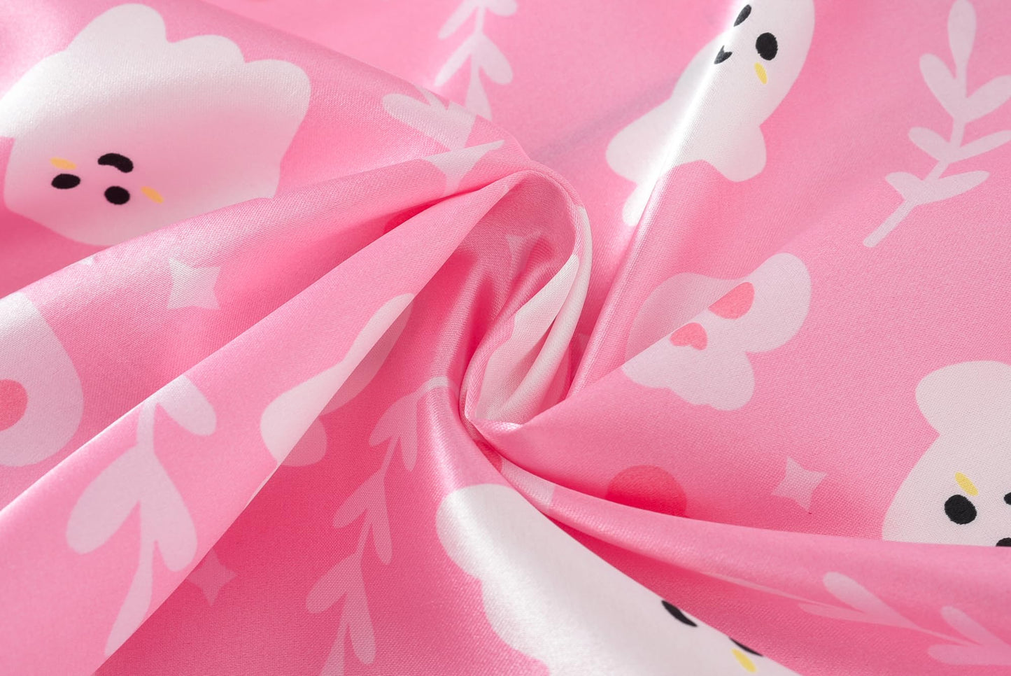 UNICABBIT21 Pink Ghosts Halloween Satin Pajamas for Big Girls Unisex Kids Silk Button Down Long Sleeve & Pants PJS 2PCS Size 10