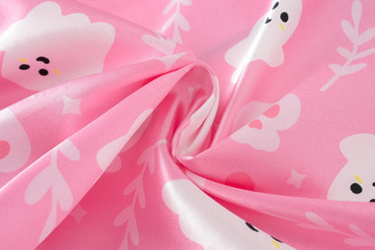 UNICABBIT21 Pink Ghosts Halloween Satin Pajamas for Big Girls Unisex Kids Silk Button Down Long Sleeve & Pants PJS 2PCS Size 10