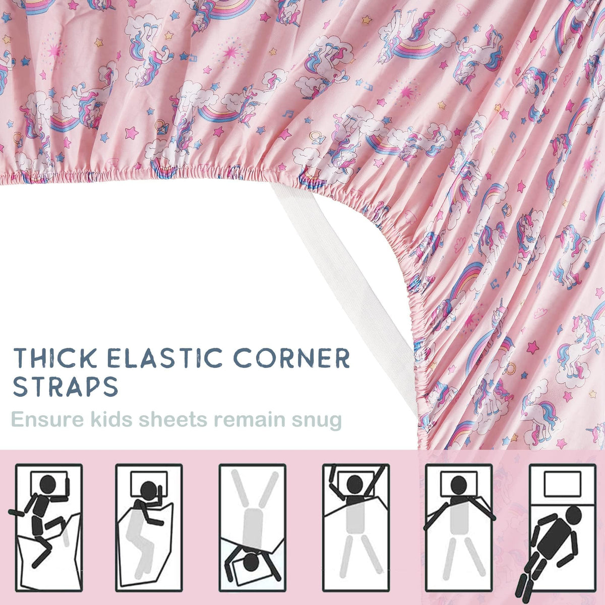 Softan Kids Bed Sheet Set, 3-Piece Twin Sheets Set, Microfiber Fitted Sheet with 15 Inches Deep Pocket and Corner Straps, Breathable & Silky Soft Pink Unicorn Pattern Sheet and Pillowcase Sets