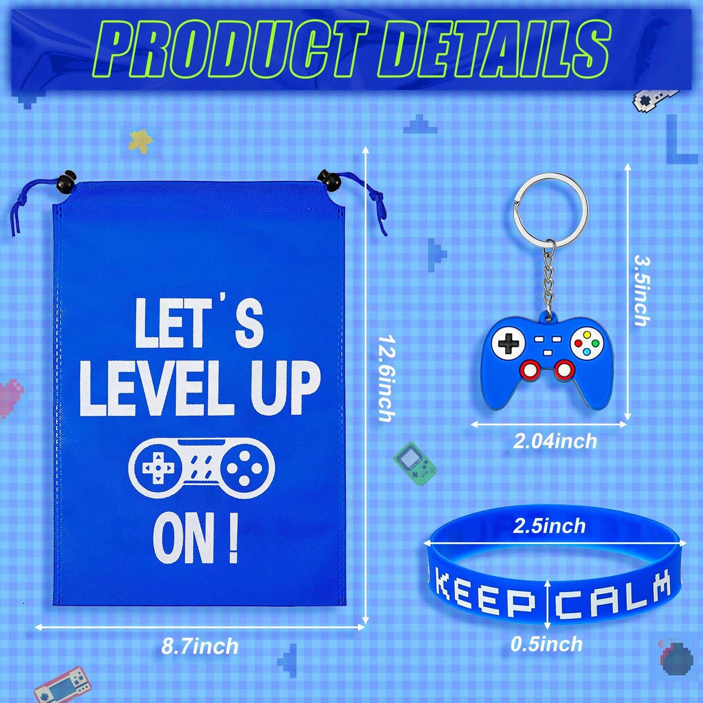 Shappy 36 Pieces Video Game Party Favors Includes Bracelets Wristbands Keychains Gaming gift Bags with Drawstring for Video Game Birthday Party Favors Supplies
