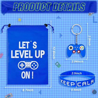Shappy 36 Pieces Video Game Party Favors Includes Bracelets Wristbands Keychains Gaming gift Bags with Drawstring for Video Game Birthday Party Favors Supplies