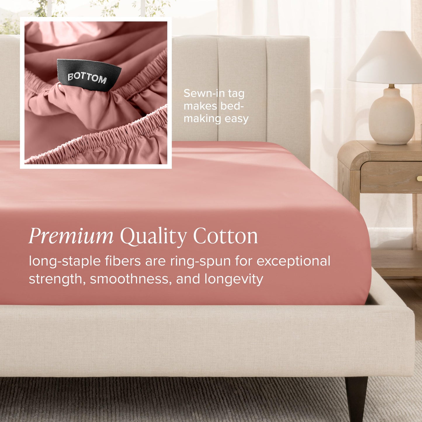 Bare Home 100% Organic Cotton Sateen Fitted Sheet - 400 Thread Count - Smooth Sateen Weave - Breathable & Cooling - Hotel Luxury - Durable Fitted Sheet - Deep Pocket (King, Dusty Rose)