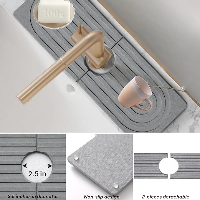 Sink Faucet Mat Splash Guard, Stone Quick Dry Faucet Mat
